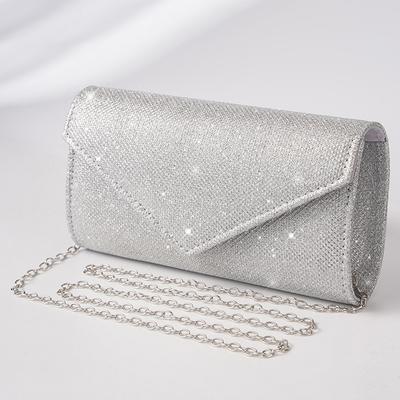 1PC Frauen Umschlag Abend Tasche Glitter Damen Kette Schulter Taschen Shiny Silber Lange Geldbörse Weibliche Hochzeit Party Kupplungen Mini Handtasche