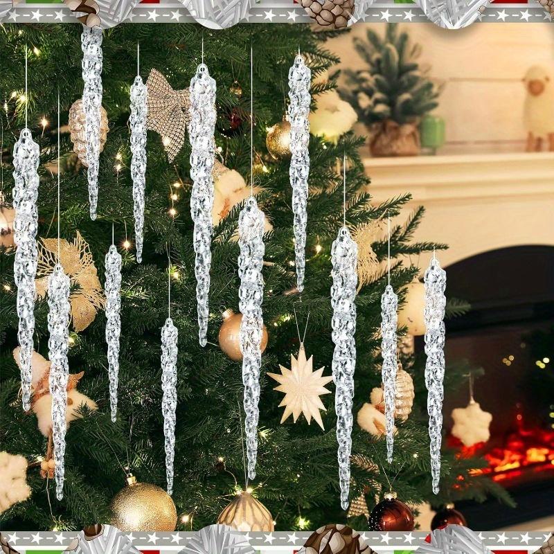 10 Pcs Acrylic Hanging Ornaments Clear Christmas Tree Icicles Pendant Decorative for Christmas Holiday Wedding Party Decorations