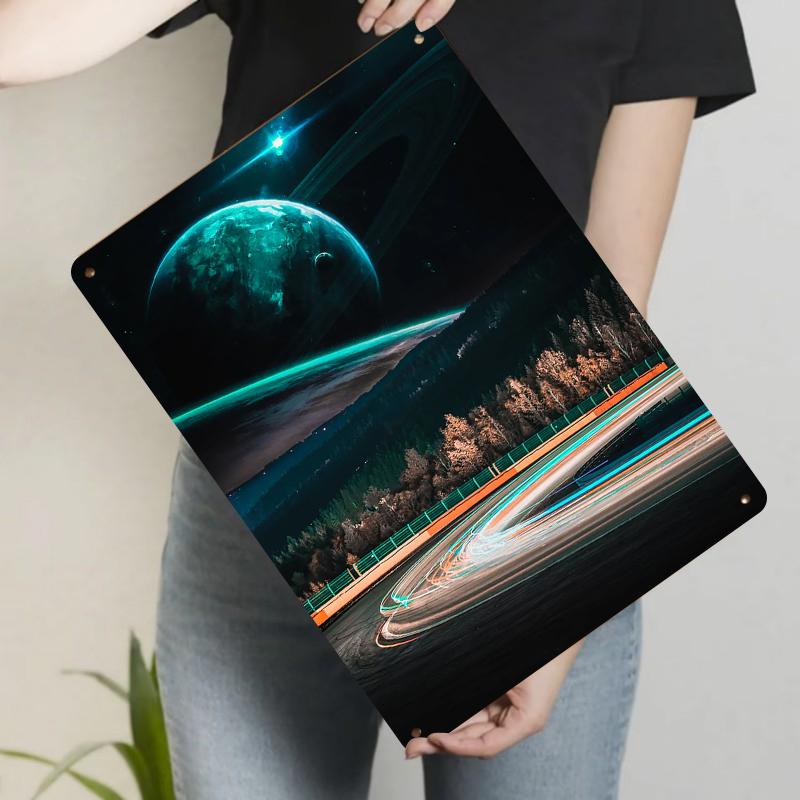 

Dreamy Starry Sky Planet Landscape Metal Wall Art Modern Home Living Room Bedroom Study Decor Hanging Painting 20x30cm（7.8x11.8inch）