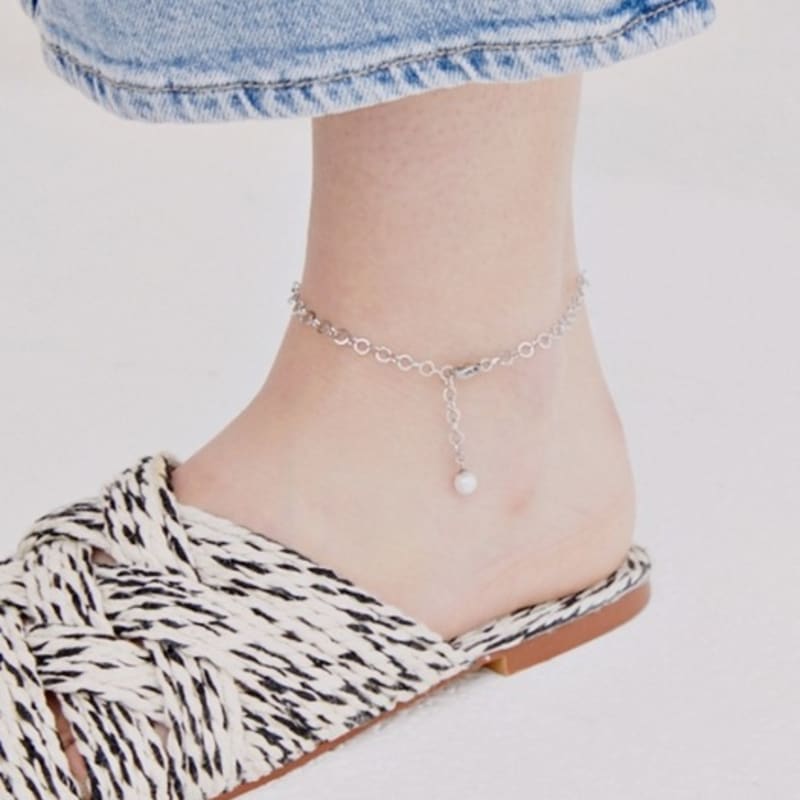 

LOVE ME MONSTER [Surgical] Pearl & Circle Chain Anklet SILVER