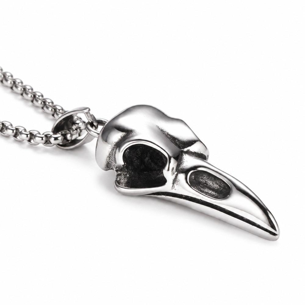 304 Stainless Steel Bird Skull Necklace Vintage Viking Crow Necklace for Men and Women