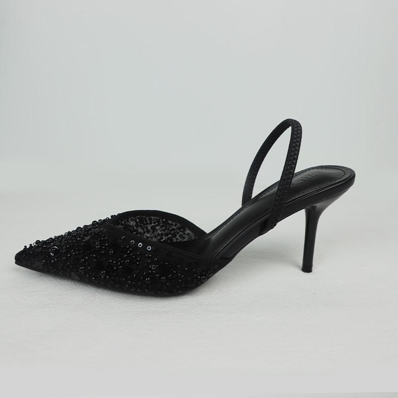 Summer High Heels Women Shoes Bright Sequin Mesh Vintage Party Slingbacks Luxury  Stilettos Summer Sandals for Lady