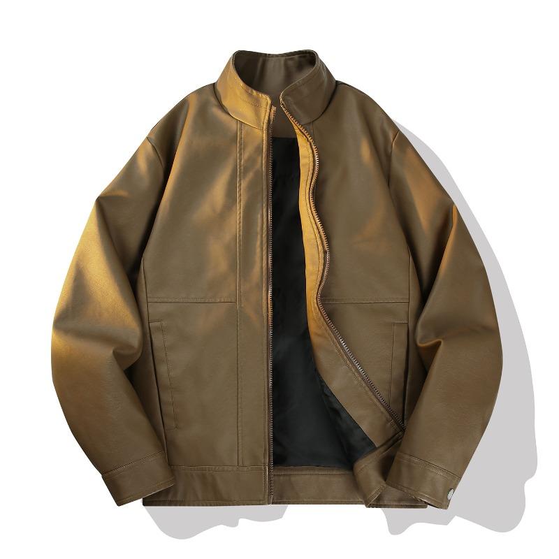 2025 New Jacket Men's Leather Jacket Stand Collar Loose Casual American Top Versatile Jacket for Women's Couples