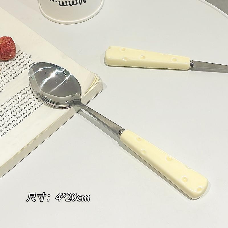 Cute Cheese Handle Tableware Set New Cream Wind Portable Outdoor Stainless Steel Steak Knife and Fork Four-piece Set