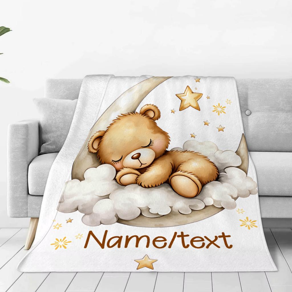 Manta de Ursinho Fofo Com Nome Personalizado Manta de Flanela Para Crianças Meninos Meninas Macia Presentes de Aniversário Decoração de Casa Cama Sofá