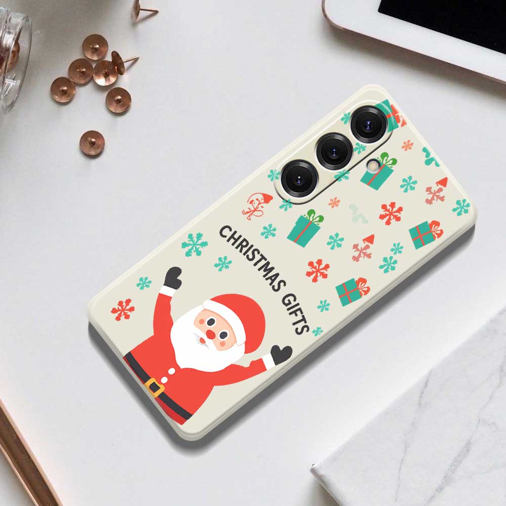 For Samsung Galaxy S25 Case Christmas Gifts Pattern Printing Straight Edge TPU Phone Back Cover