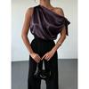 Women One Shoulder Satin Blouse With Bow Detail Elegant Sleeveless Party Tops