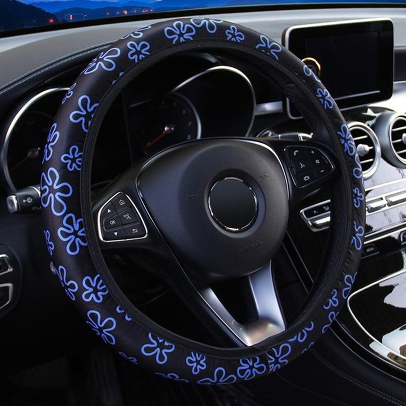 38cm Car Steering Wheel Cover Flowers Print Anti-slip Universal Auto Steering Wheel Protector Interior Accessories