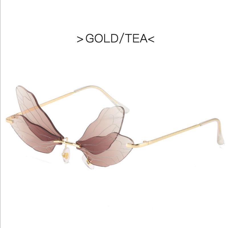 Vintage Dragonfly Wings Sunglasses Fashion Rimless Women Clear Lens Eyewear Men Pink Sun Glasses Uv400 Eyewear Female