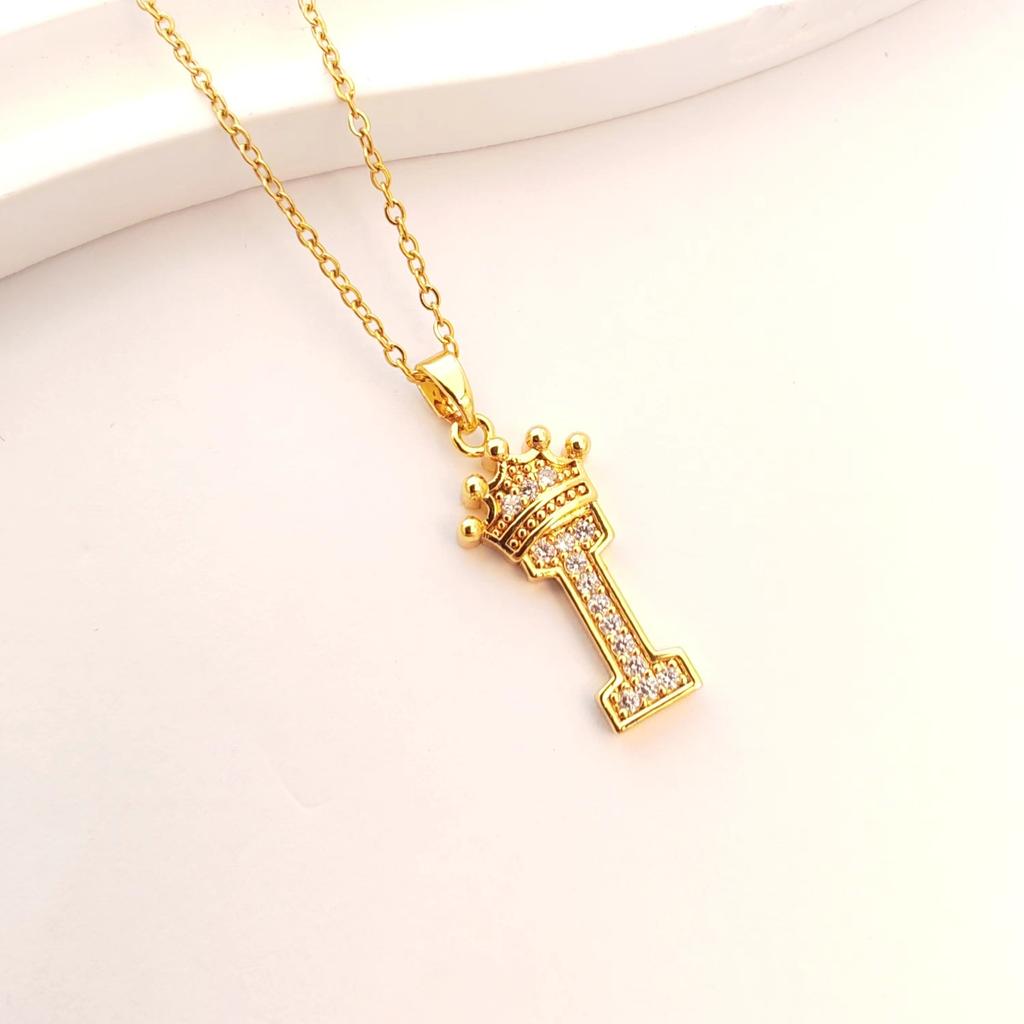 Crown 26 English Letter Necklace Women'S Simple Trend Versatile Micro-Inlaid Zircon Pendant Accessories
