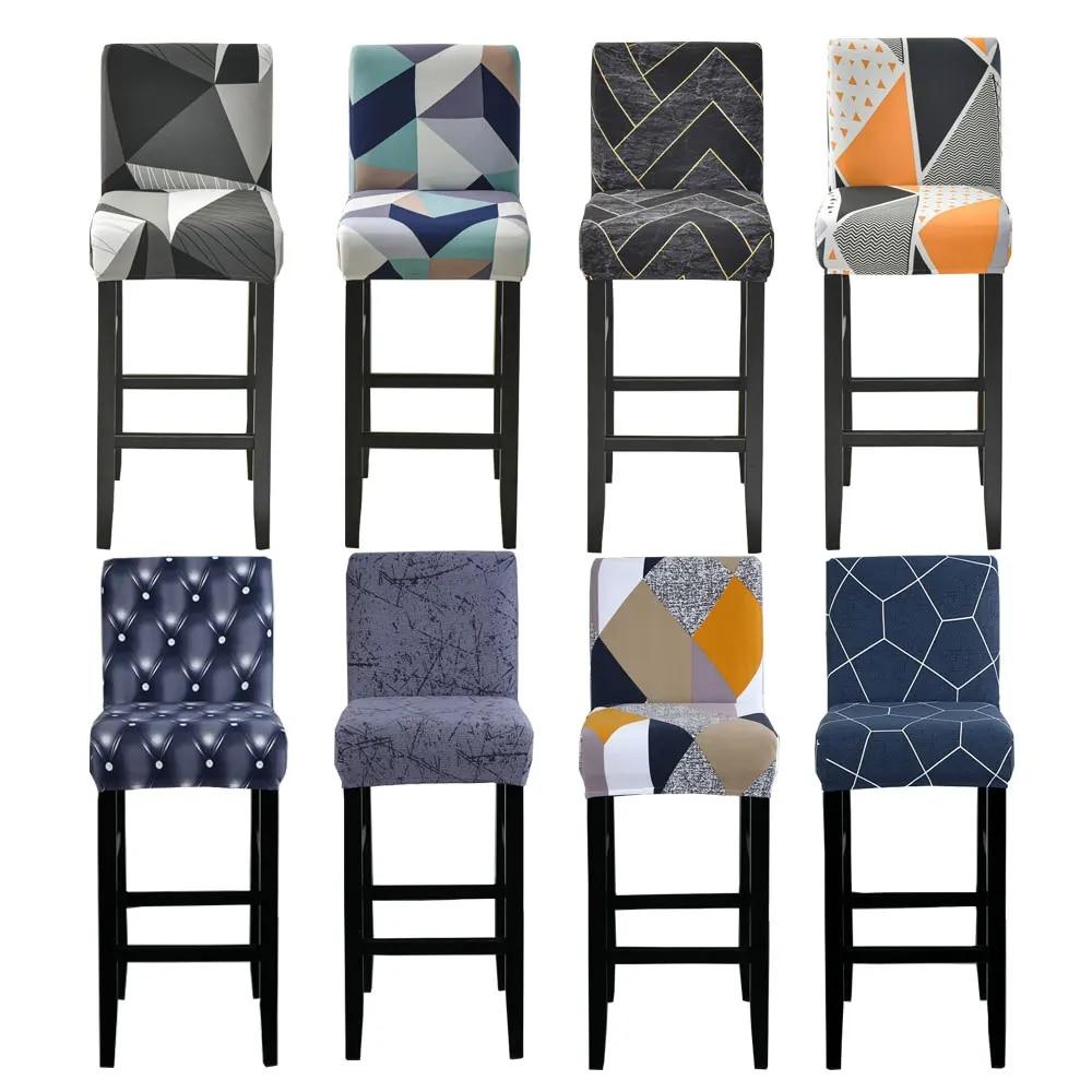 Elastic Bar Stool Chair Cover Home Dining Room Bar Seat Cover Geometric Style Restaurant Hotel Decor Washable Easy Cover