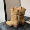 Fashion 2024 Hot Sale Ladies Shoes Slip-on Women's Boots Fashion Pleated Modern Boots Women Sexy Pointed Toe Mid-Calf Bootszapatos Mujer