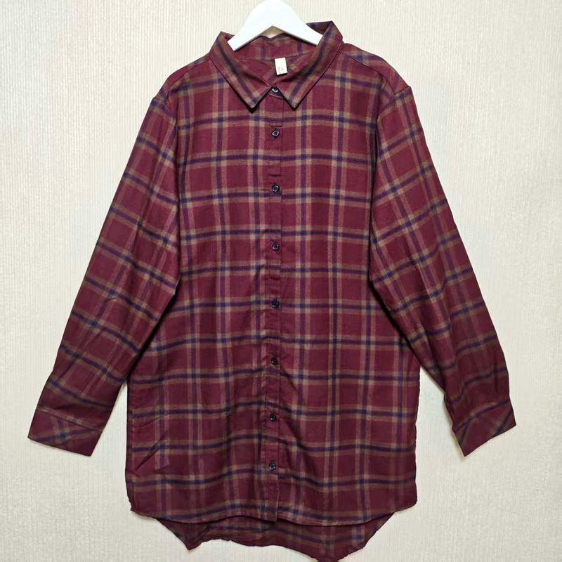 Foreign Trade Orders Exported To Japan Tail Goods Pure Cotton Plaid Long Sleeve Shirt Women Mid-Length Preppy Casual Slimming Shirts Outerwear Spring