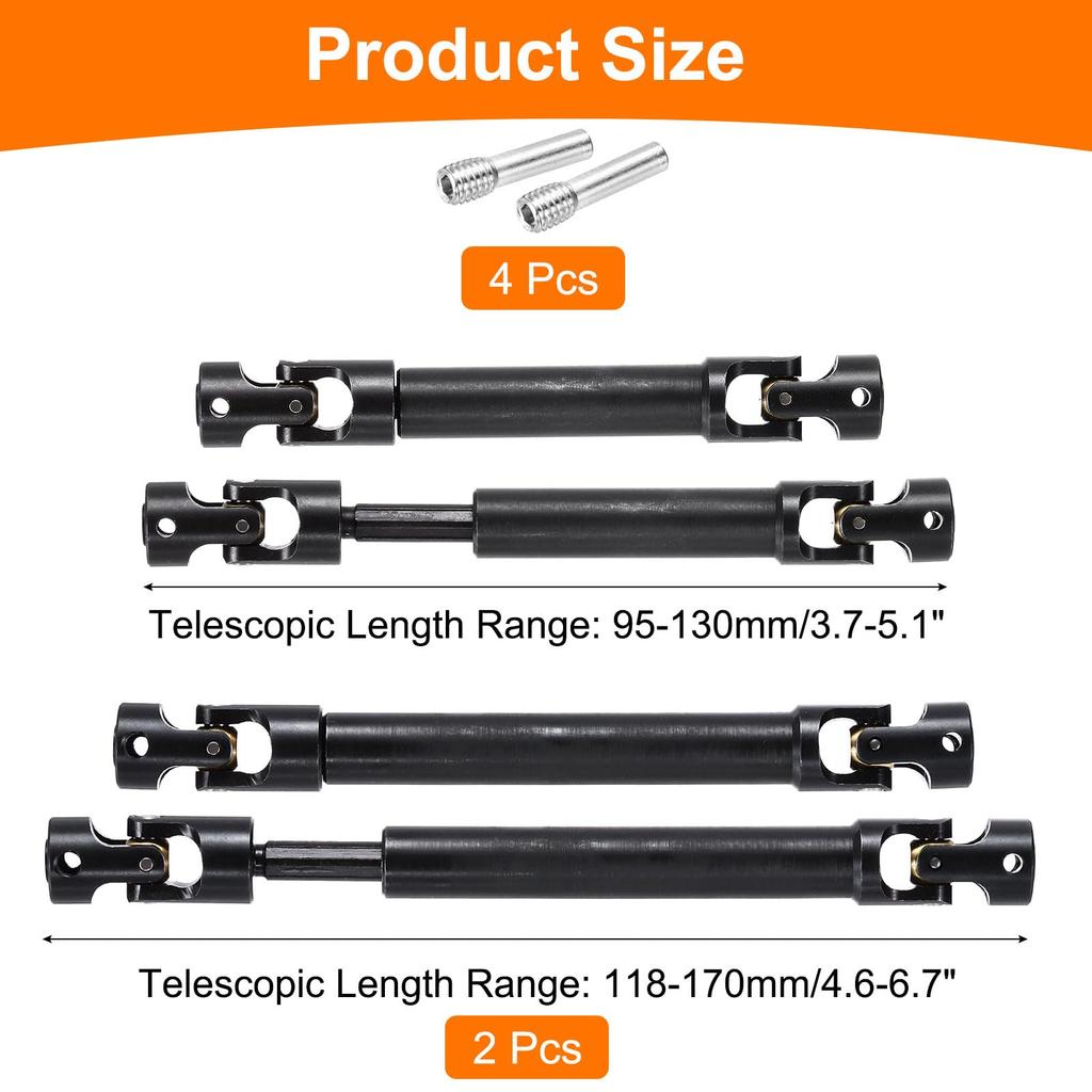 uxcell 2pcs RC Drive Shaft C VD Drive Shaft Metal Universal Replacement Upgrade Parts for 1/10 RC Car 90046 SCX10 95-130mm 118-170mm