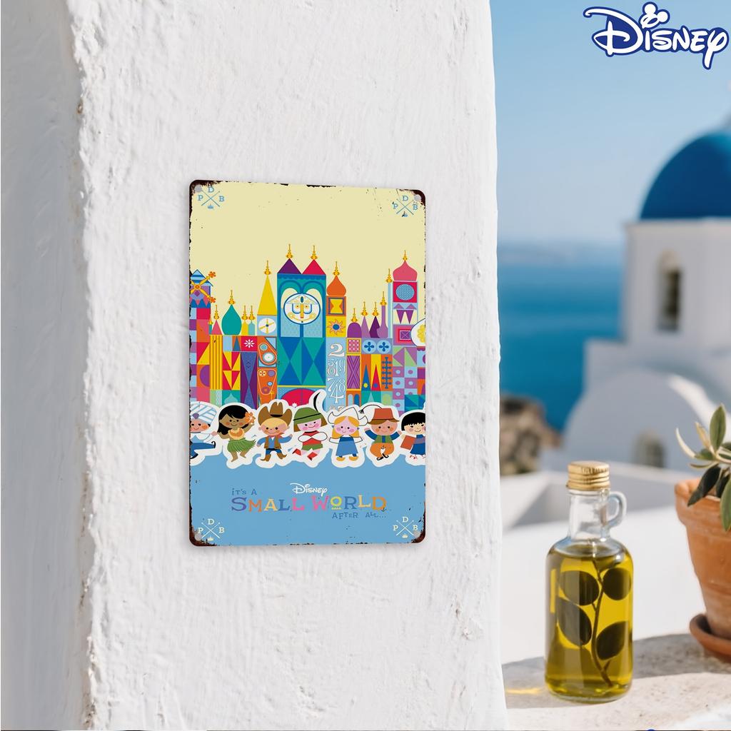1pc Disney'S It'S a Small World Vintage Metal Tin Sign, 20.32x30.48 Cm, Colorful Art Print, Durable Wall Hanging Decorative Plaq