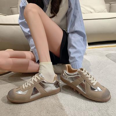 Retro Polished Silver Women's New Versatile Lace-up Single Shoes Sports and Leisure Flat Baseplate Shoes Tide