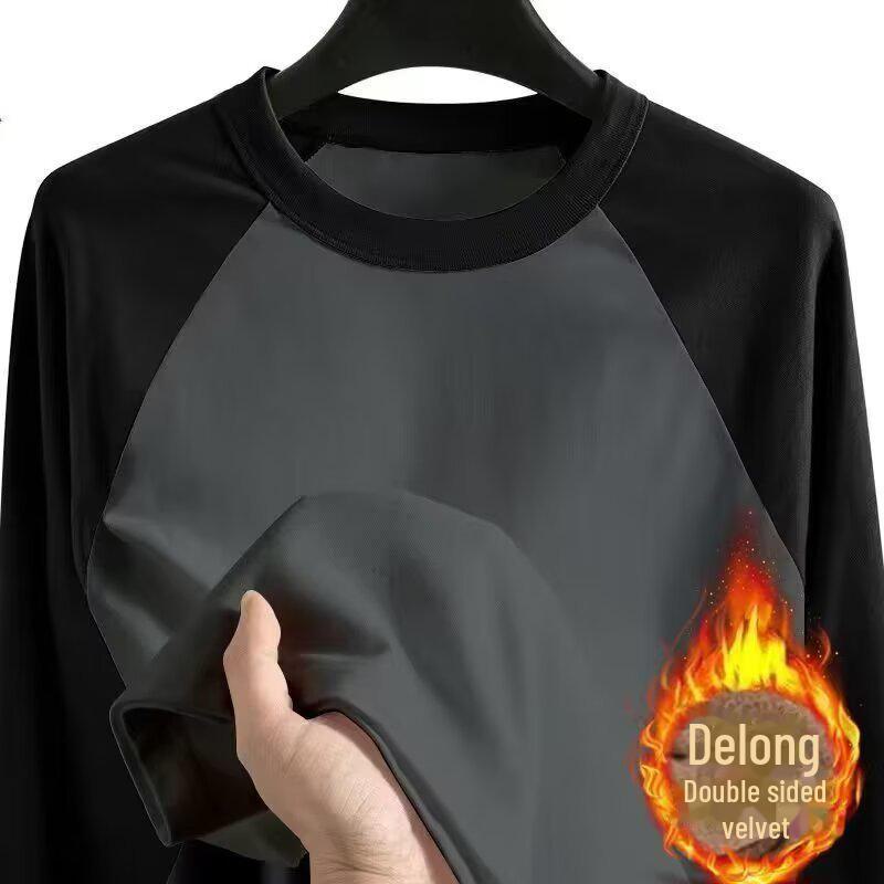 Pánský zimní pulovr s raglánovými rukávy z německého sametu - Velká velikost, Hřejivé tričko s dlouhým rukávem a kulatým výstřihem