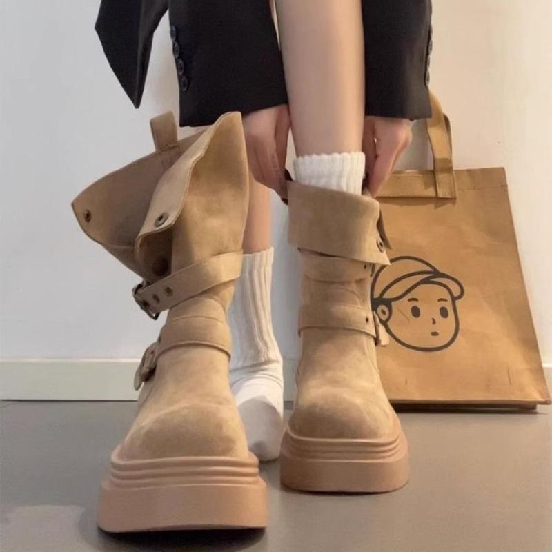 Maillard Boots Women's Autumn and Winter Brown Thick-soled Two Wear Inner Height-increasing Small Medium Boots Martin Boots Women's Short Boots