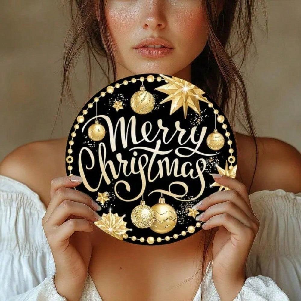 Vintage Round Metal Tin Sign Wall Art Christmas Holiday Decor Home Gift