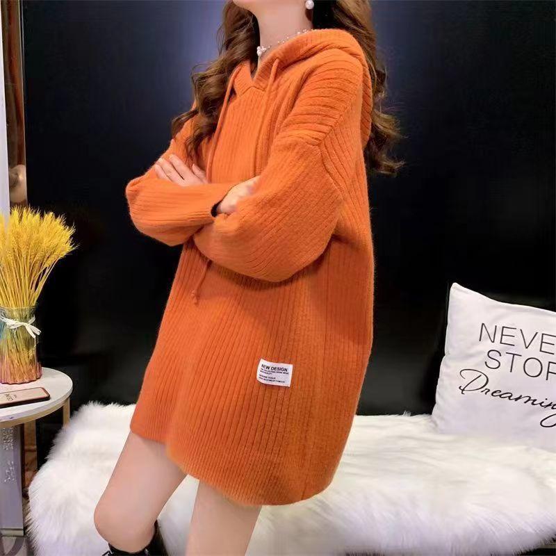 

Женский худи-свитер, толстовка, стиль средней длины, пуловер, вязаный топ, осень и зима 3XL оранжевый