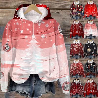 Women's Fashion Casual Long Sleeve Christmas Printed Hooded Sweatshirt