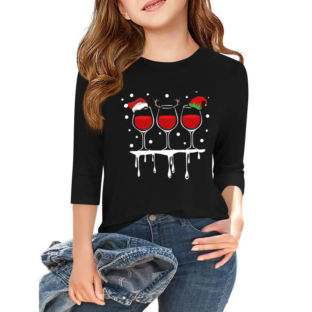 Children's 3/4 Sleeve Independence Day Printed Round Neck Casual T-shirt