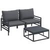 Garden Sofa Set with Cushions 3 Pcs Black Steel