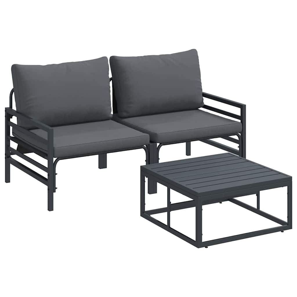 Garden Sofa Set with Cushions 3 Pcs Black Steel