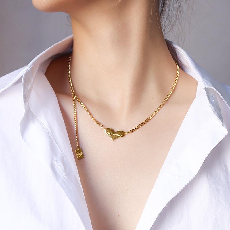 Korea Dongdaemun Tassel Heart Pendant Necklace - Titanium Steel Clavicle Chain for Women