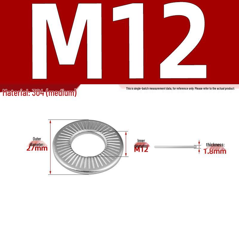 304 Stainless Steel Serrated Single-Sided Anti-Slip Lock Washer, Disc/Saddle Type, Sizes M3-M8