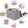 Linen Fabric Storage Basket with Lids Collapsible Sundries Storage Box Toys Books Organizer for Living Room Bedroom Dormitory