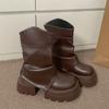 Vintage British Style Platform Thick Bottom Women Short Boots Autumn Winter Ladies Causal Height Increase Ankle Boots