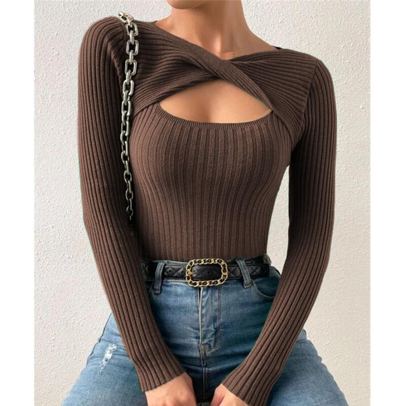 Podzim Zima Pletený svetr pro ženy Pulovry a svetry s dlouhým rukávem Dámské Základní úplety Topy