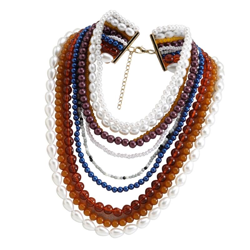 User Friendly Layering Beaded Necklace Colorful Imitation Pearls Neckchain Stylish Accessory For Casual Event
