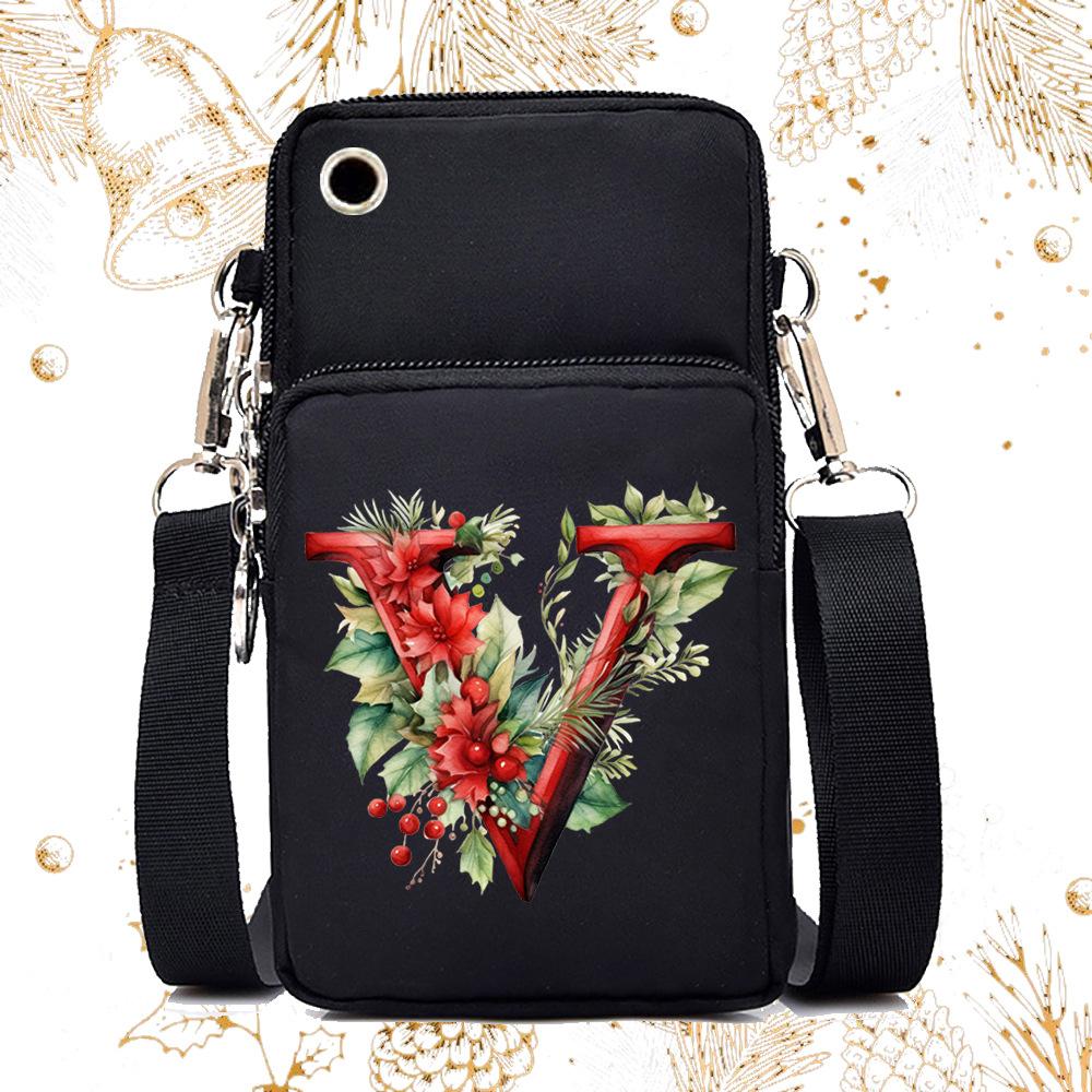 Creative 26 English floral letter printing trend messenger bag casual portable multi-function lightweight mobile phone bag