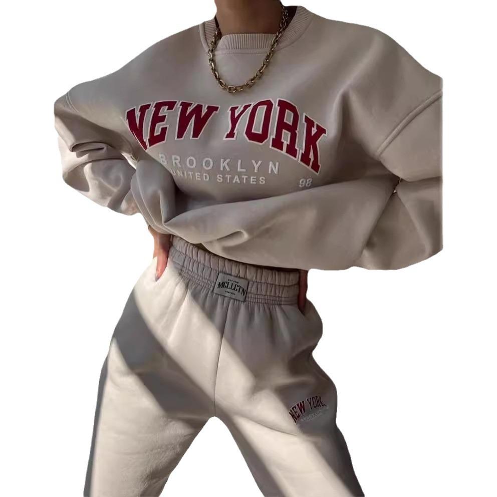 Spring Autumn Fashion Logo Sweatshirt Set: Sporty Long Sleeve Pullover Hoodie