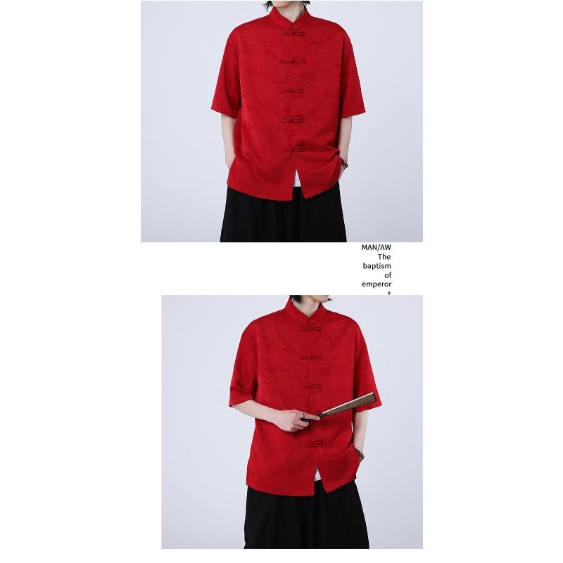Camisa casual de manga corta fina de talla grande con estampado chino para hombre, estilo chino nuevo