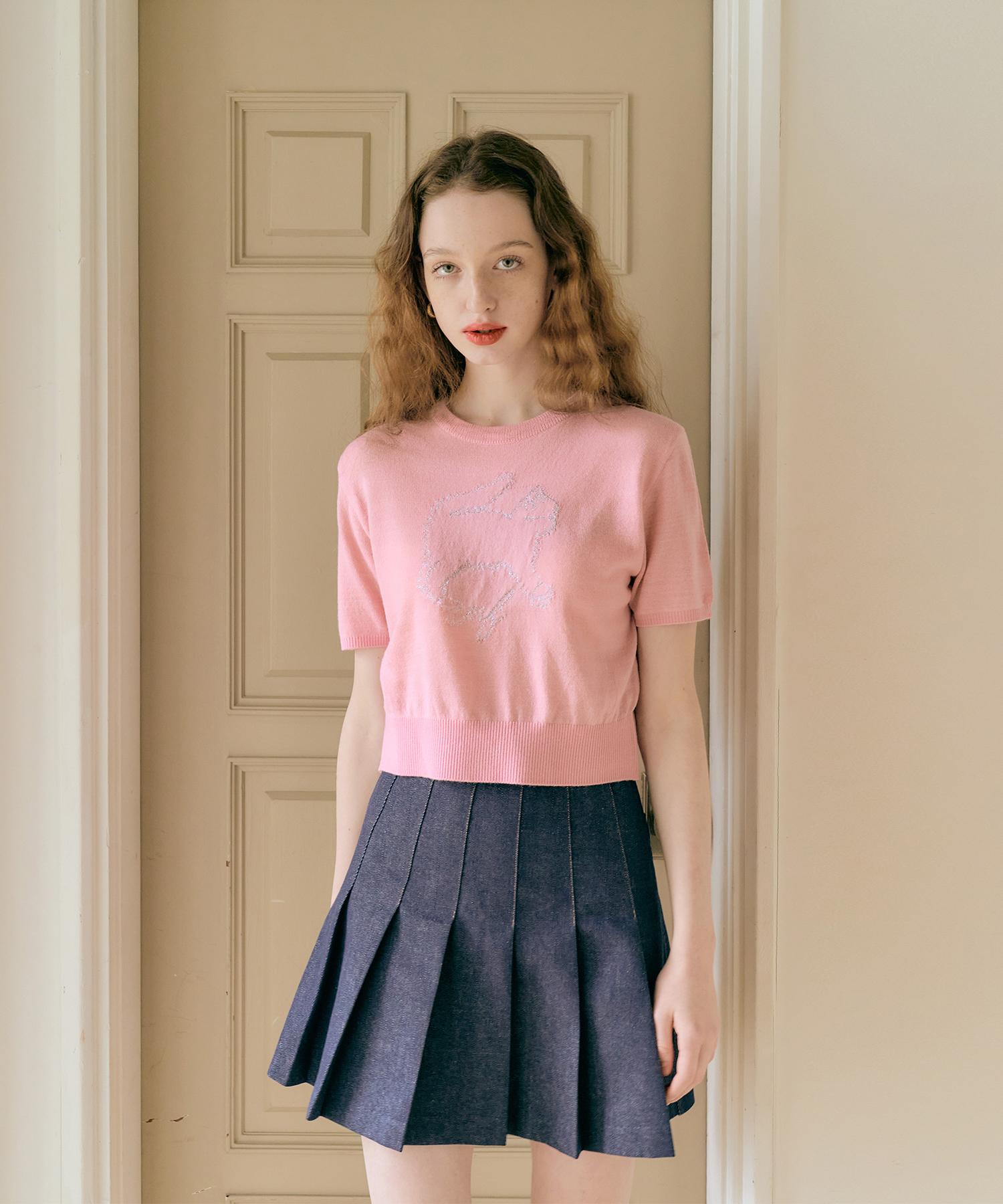 Margarine Fingers Kitty Crop Knit (Light Pink)