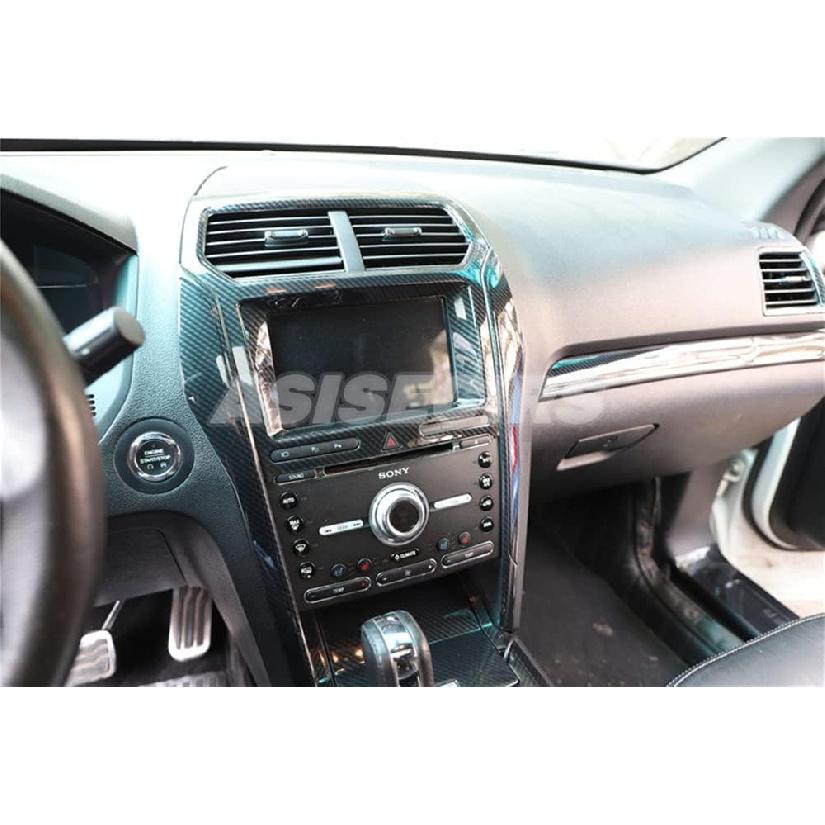 Carbon Fiber Look Interior Center Console GPS Navigation Panel Air Vent Outlet Trim Cover for Ford Explorer 2016-2019 ABS Plastic AC Panel Trim
