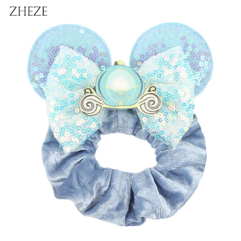 New Disney Mouse Ears Scrunchies Hairband Girl Ponytail Holder For Women Sequins Bows Headband  Women Trip DIY Accessories