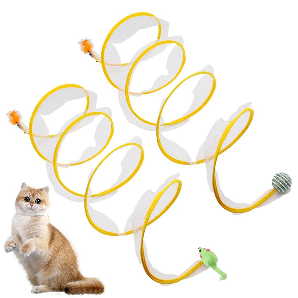 Folded Cat Tunnel S Type Cats Tunnel Spring Toy Mouse Tunnel with Balls and Crinkle Cat Outdoor Cat Toys for Kitten Interactive