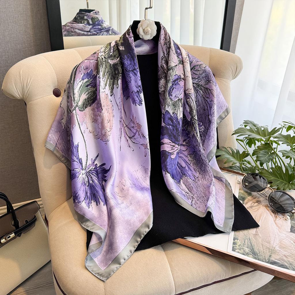 Spring And Summer Floral Design 90*90Cm Women Scarf Sunscreen Foulard Shawl Hijab Female Hair Hijab Wraps Neckerchief Bandanda