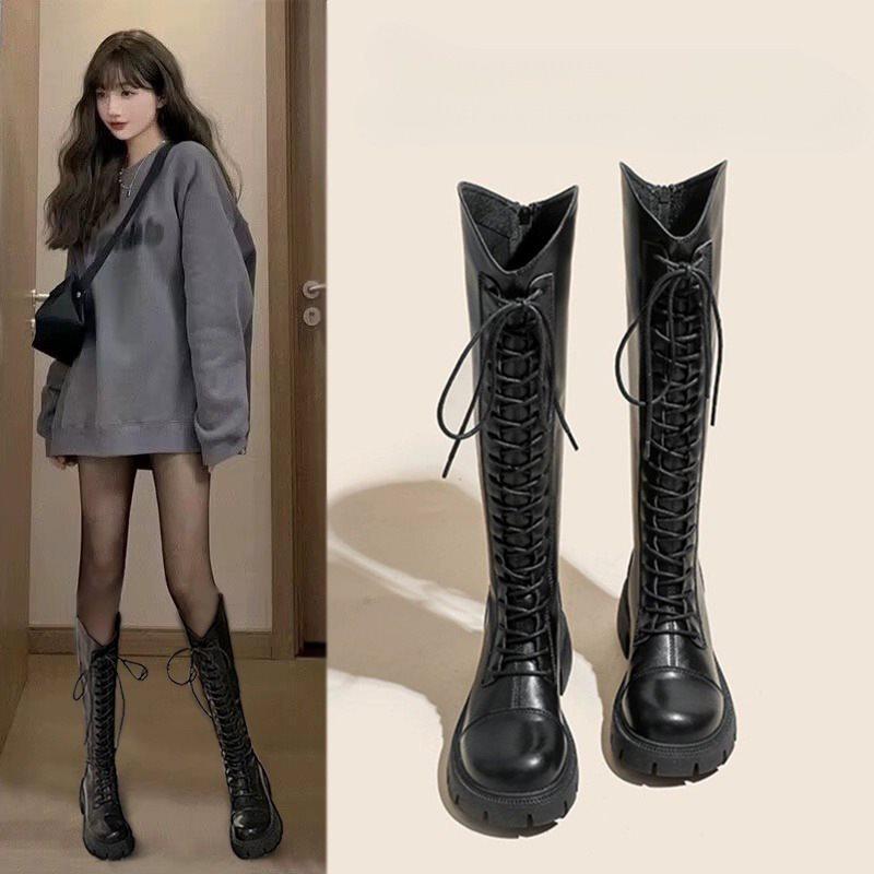 Knight Tall Boots Boots Female V Versatile New Winter Thick Sole 2025 Thin Thick Heel Brown Spring and Autumn Mouth