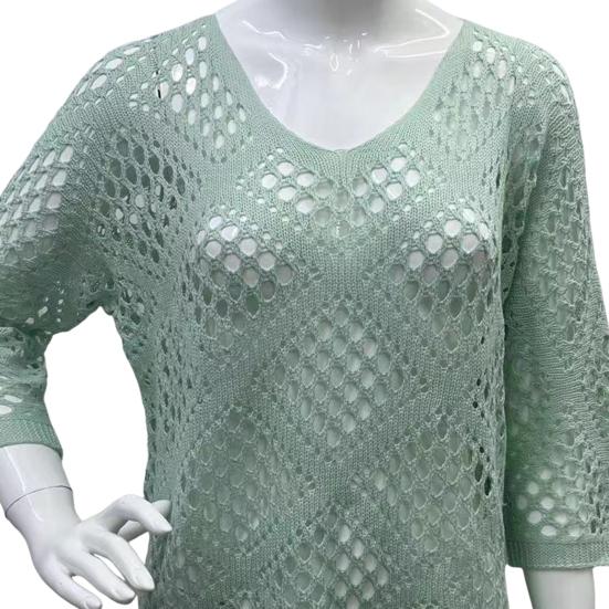 Women Tops Solid V-Neck 45720 Sleeve Knitting Color Loose Fit Cover