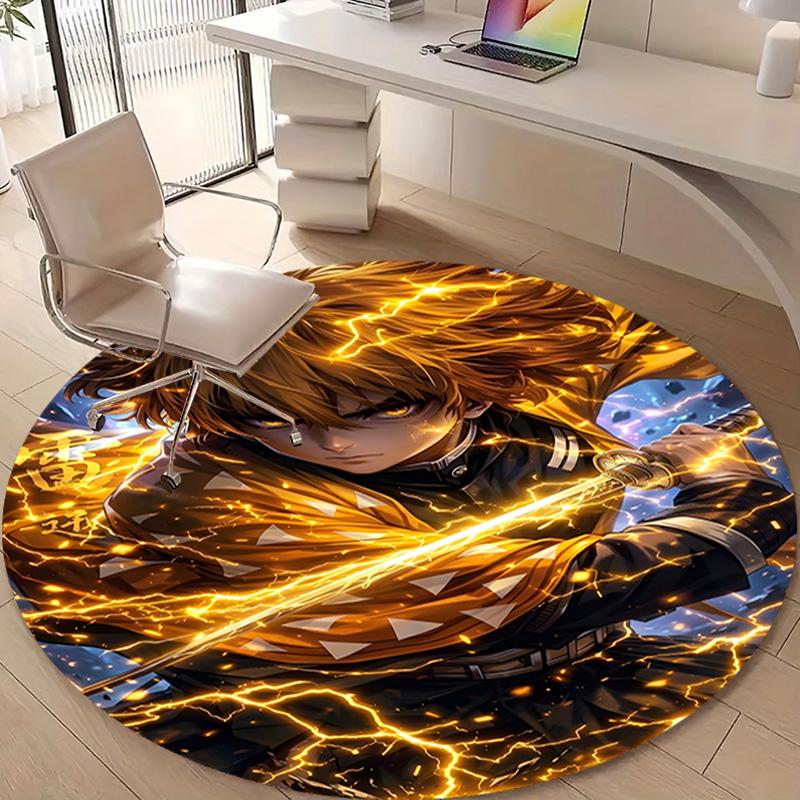 1pc Agatsuma Zenitsu  Print Round Carpet Chair Round Carpet Suitable for Bedroom Living Room Home Decorative Carpet