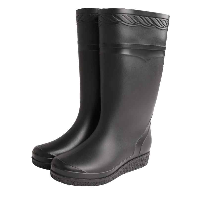 Water Shoes Fashion Long Tube Rain Shoes Extra High Rain Boots Women's Velvet Cotton Flat Bottom Women's Non-slip Rubber Shoes Water Boots Matte