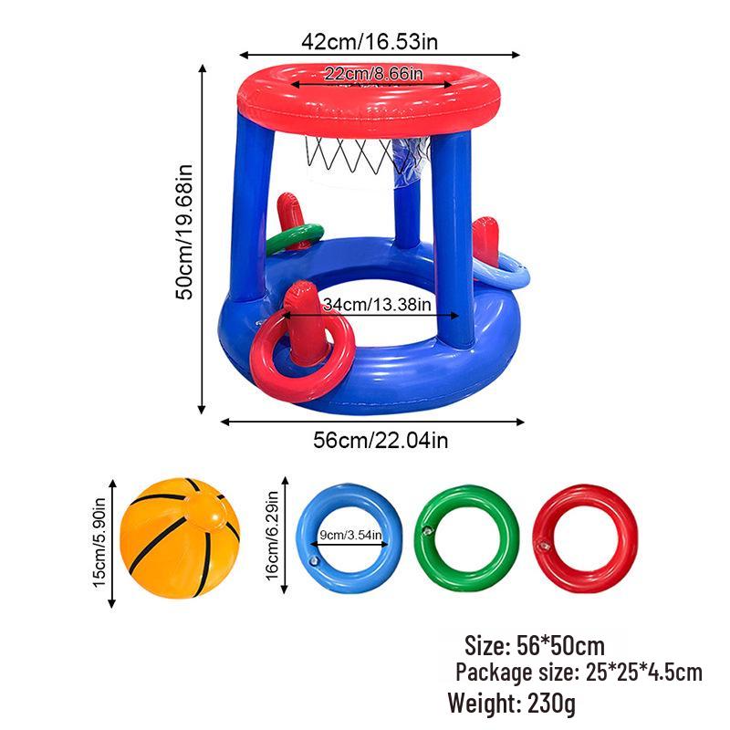 Inflatable Water Basketball Hoop and Ring Toss Set for Beach and Pool Fun
