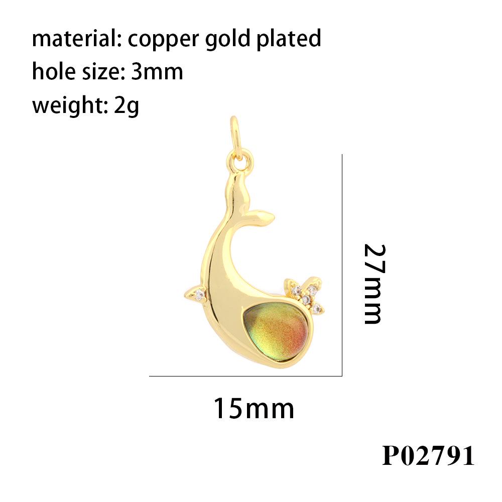 18K Gold Plated Copper Whale Pendant Necklace with Crystal Inlay - DIY Jewelry Material