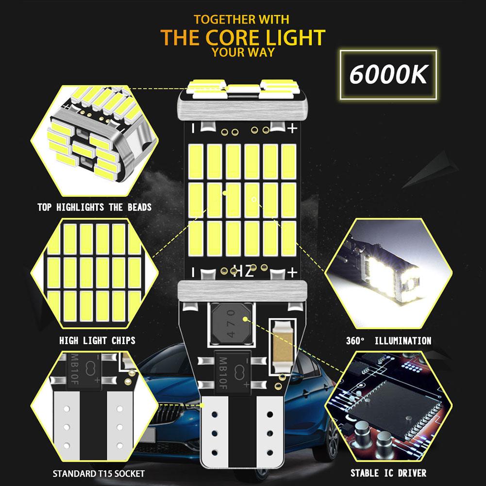 2PCS T15 W16W 921 912 LED Bulbs High Power Super Bright 1200LM Replace For Car Reversing Light White