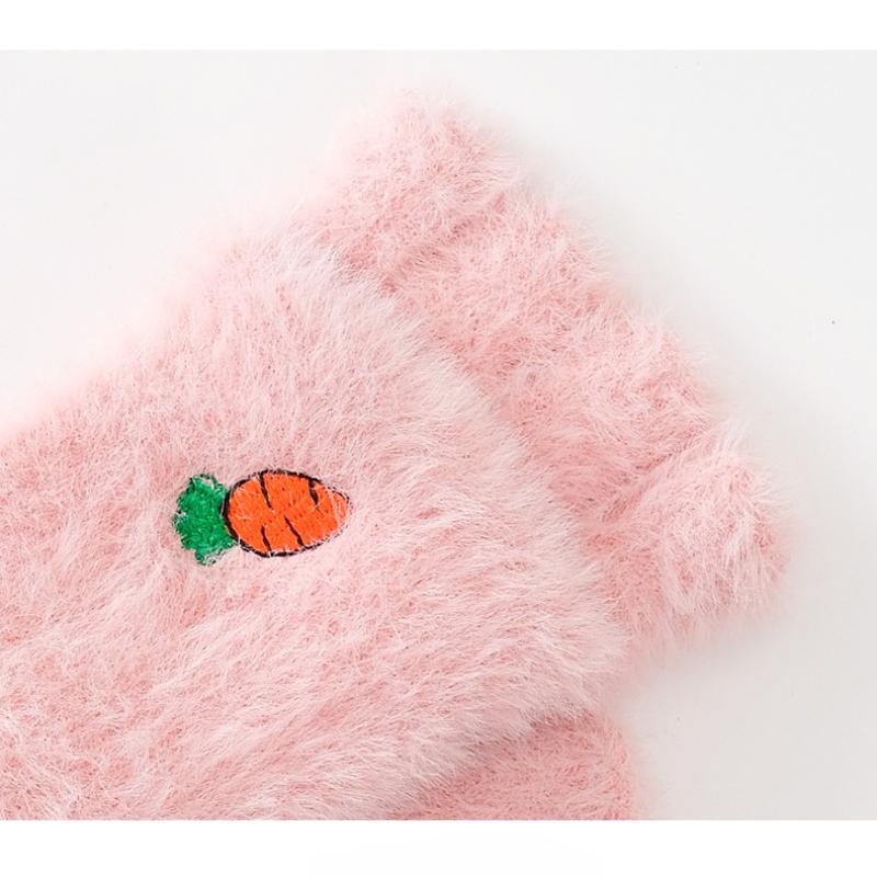 Cartoon Carrot Flip Gloves Women's Winter Fleece Warm Rabbit Ear Plush Half-finger Gloves